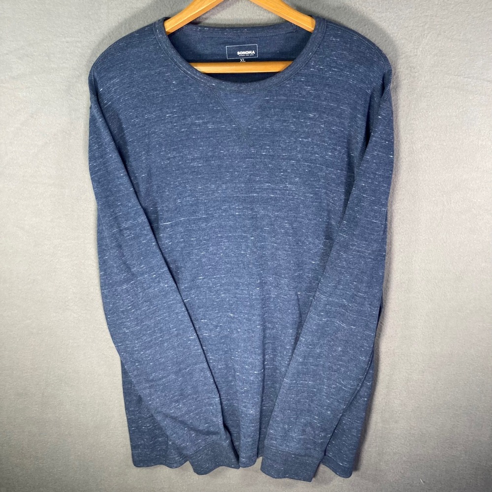 Sonoma Waffle Knit Shirt Mens XL Blue Long Sleeve Thermal‎ Casual